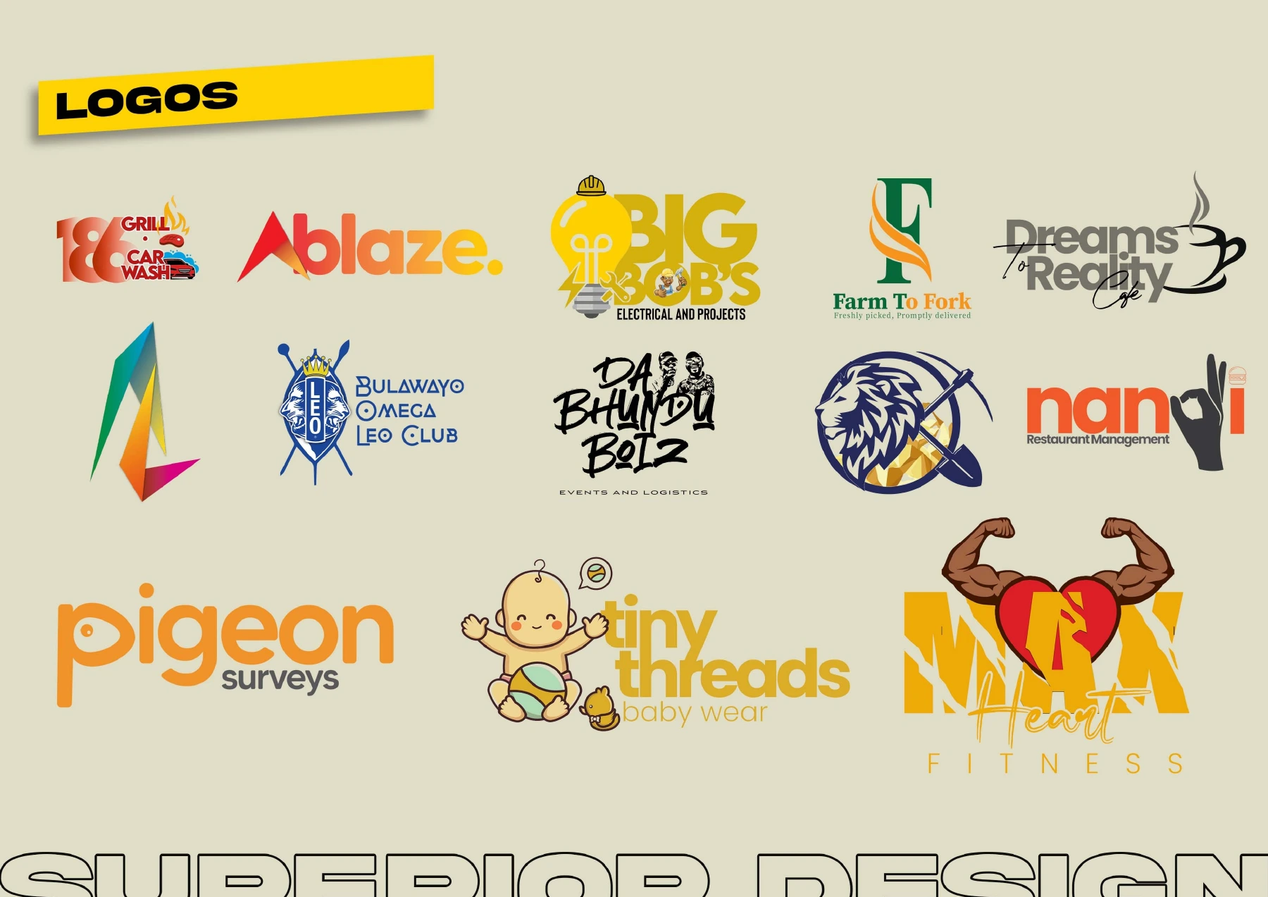 Selection of logo and identity designs from Zirah’s 2025 portfolio